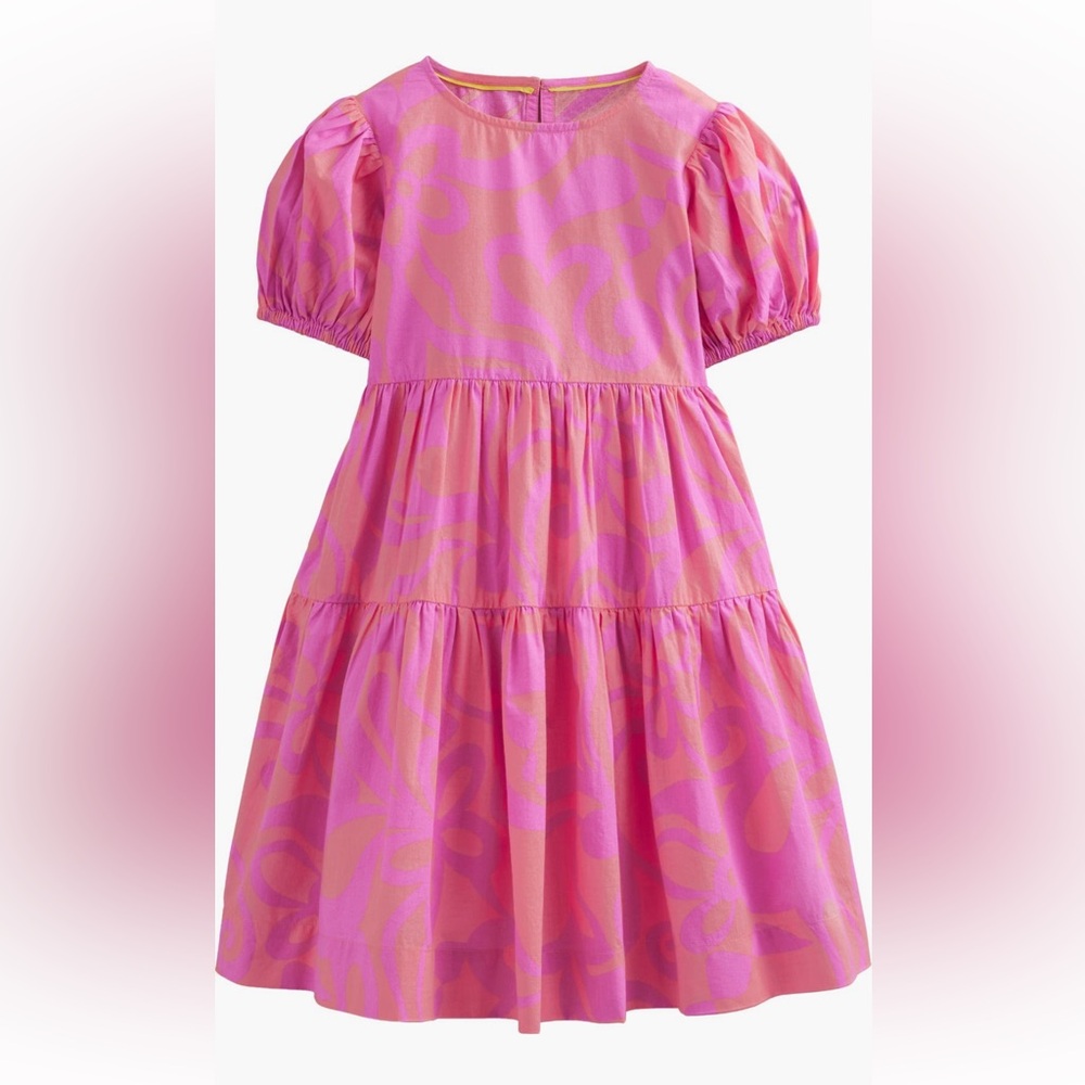 Mini Boden Kids' Puff Sleeve Cotton Dress - Pink